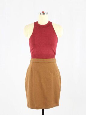 Vintage 00's MAXMARA Camel Brown Stretch Wool Blend Mini Pencil Skirt, Size 8